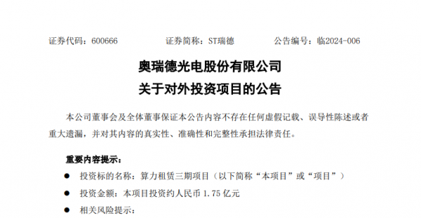 ST瑞德投资算力租赁三期项目